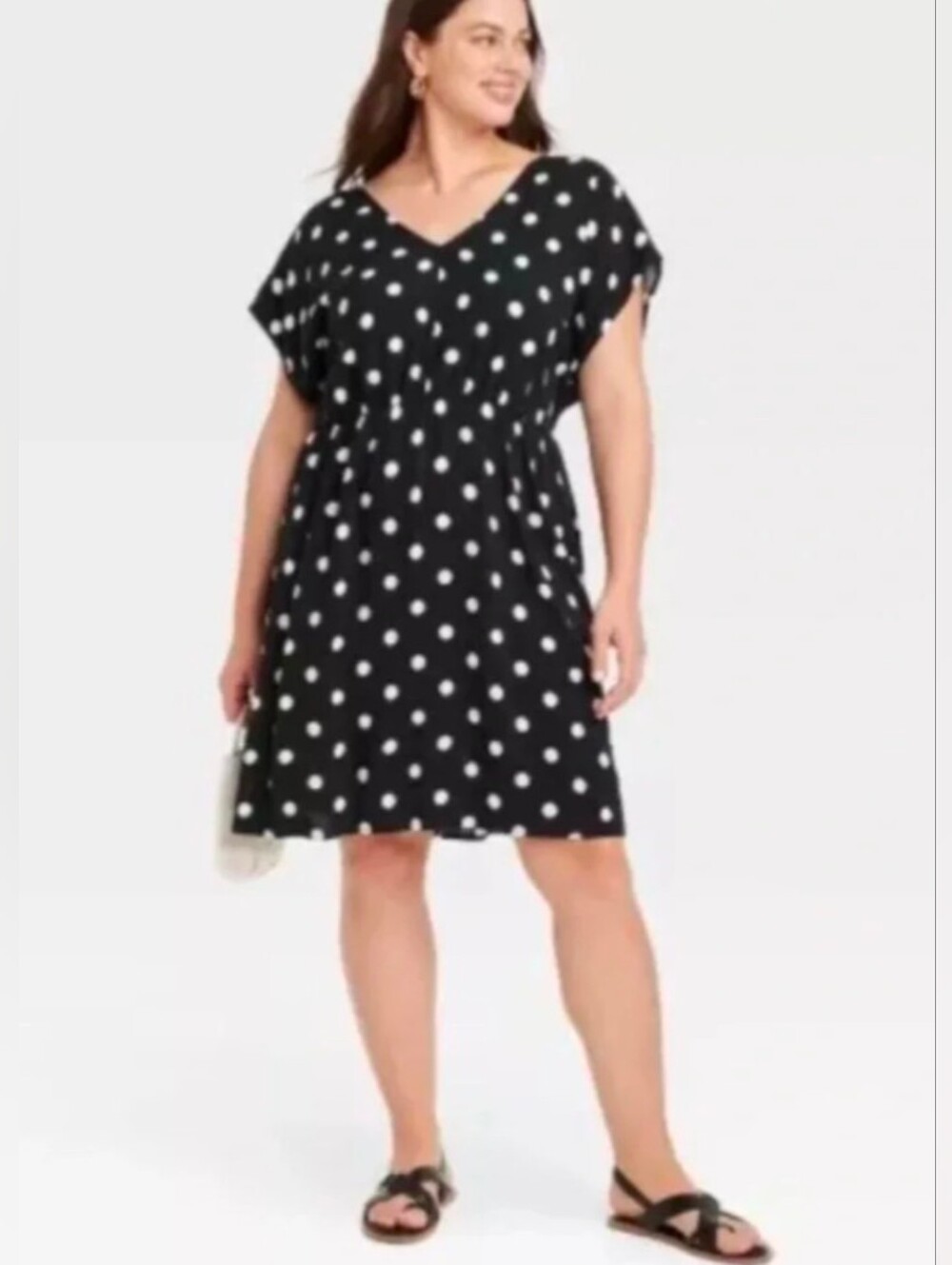 Ava & Viv Black Dress with White Polka Dots 1X